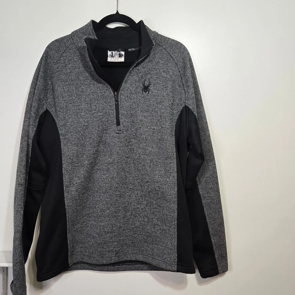 Spyder Men's Gray Black 1/4 Zip Pullover Fleece Jacket Size L